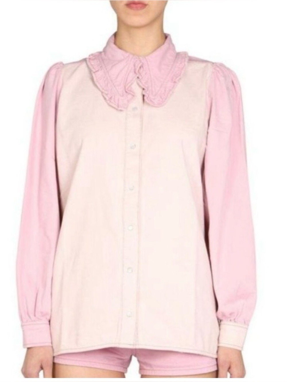 Ganni Ruffled Two-Tone Organic Denim Shirt - Picture 12 of 12